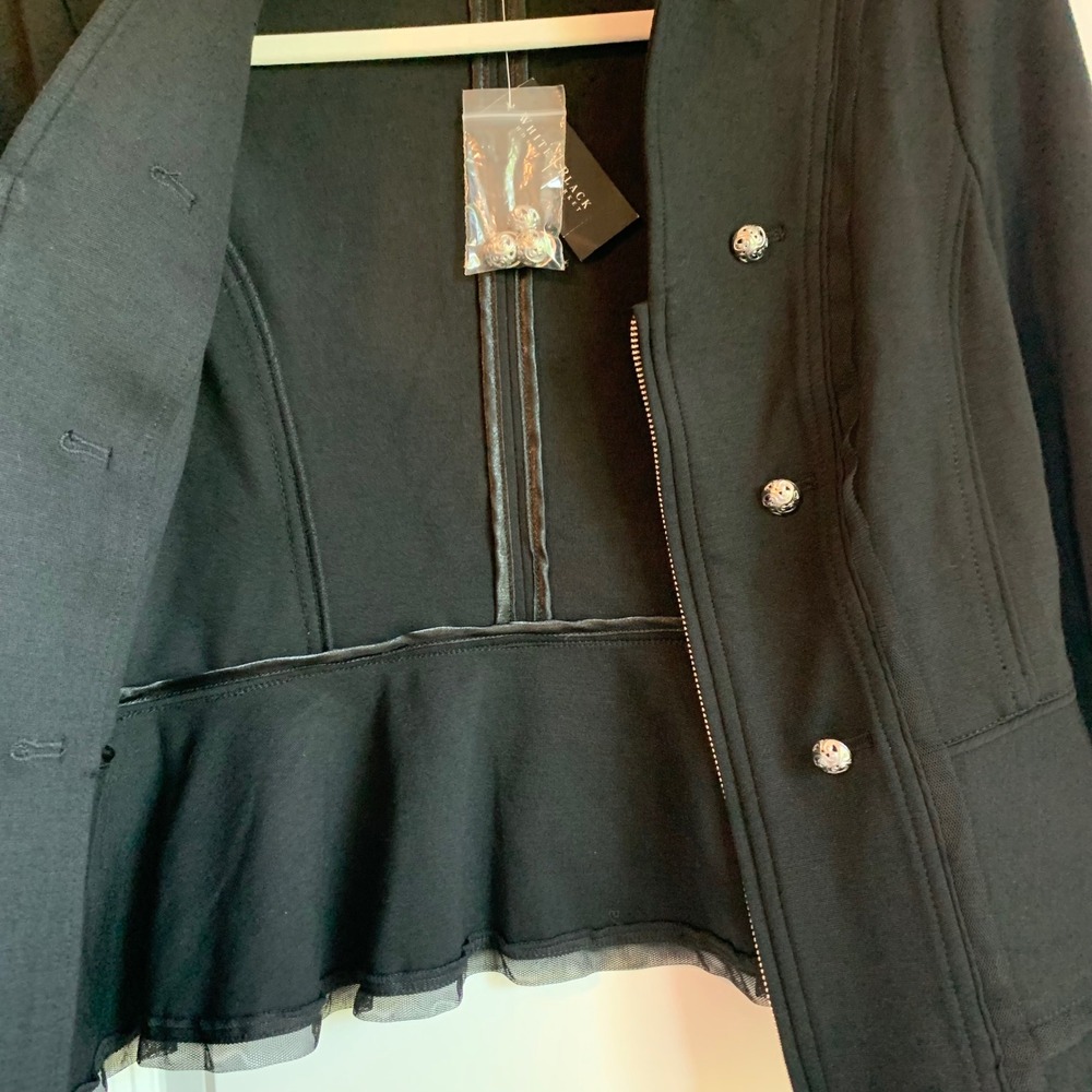 WHBM Military Peplum Jacket Mesh Trim Black Size 4 New $128 - Picture 7 of 10